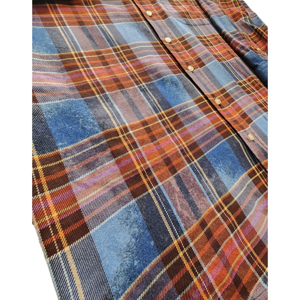 Franklin Flannels XL Shirt Mens Upcycled Vintage Orange Blue‎ Button Down Grunge - Picture 5 of 7